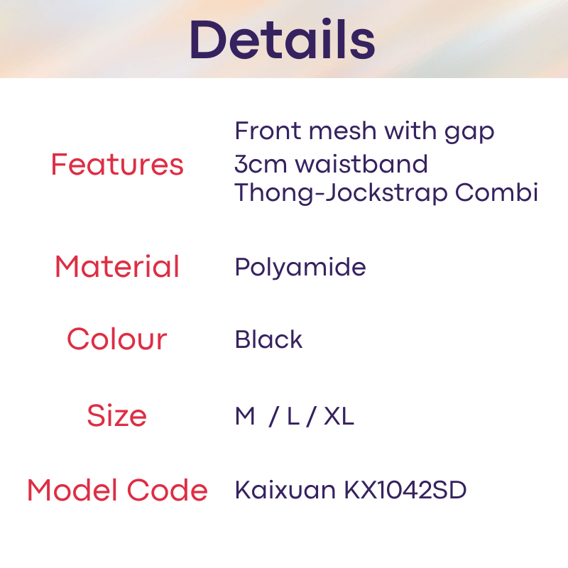 Men's Thong / Jockstrap : Mesh Front Cover with Gap (Kaixuan KX1042SD)