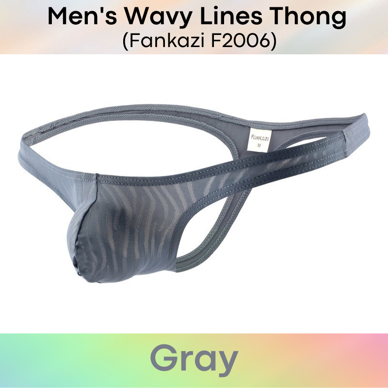 Men's Thong : Wavy Line Super Low Waist Protruding Pouch Underwear (Fankazi F2006)