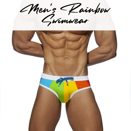 Men's Swimwear : Rainbow Brief Swim Trunks with Removable Modesty Padding (Obeachsport OBS238)