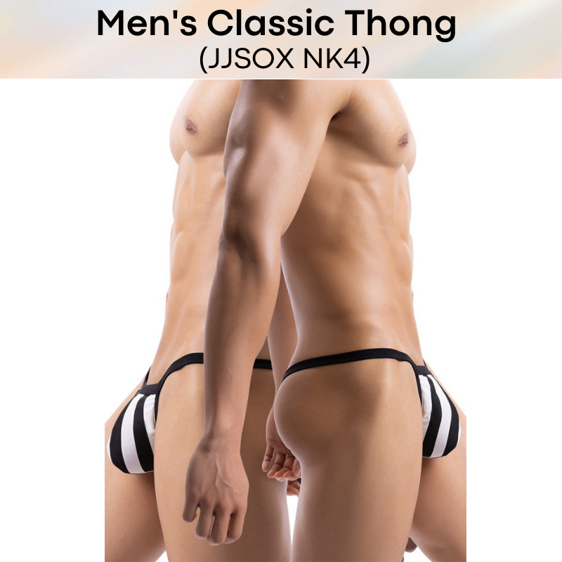 Men's Thong : Classic Black-White Thong Underwear (JJSOX NK4)