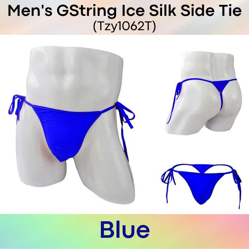 Men's GString : Side Ribbon Tie Ice Silk Underwear (Tzy1062T)