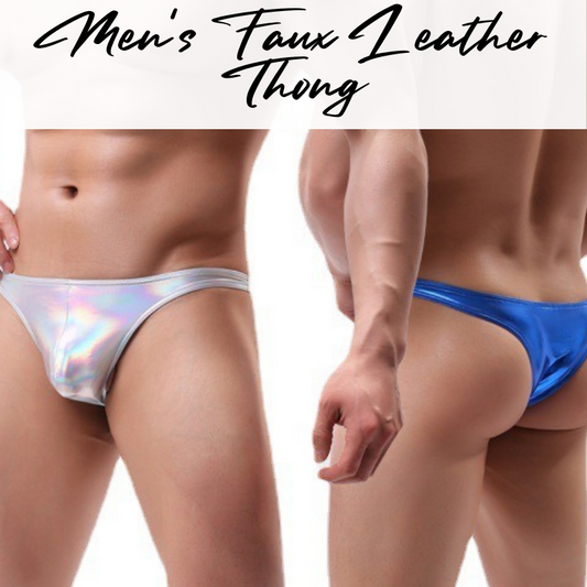 Men's Thong : Low Waist Faux Leather Underwear (Fankazi FA5008BJN)