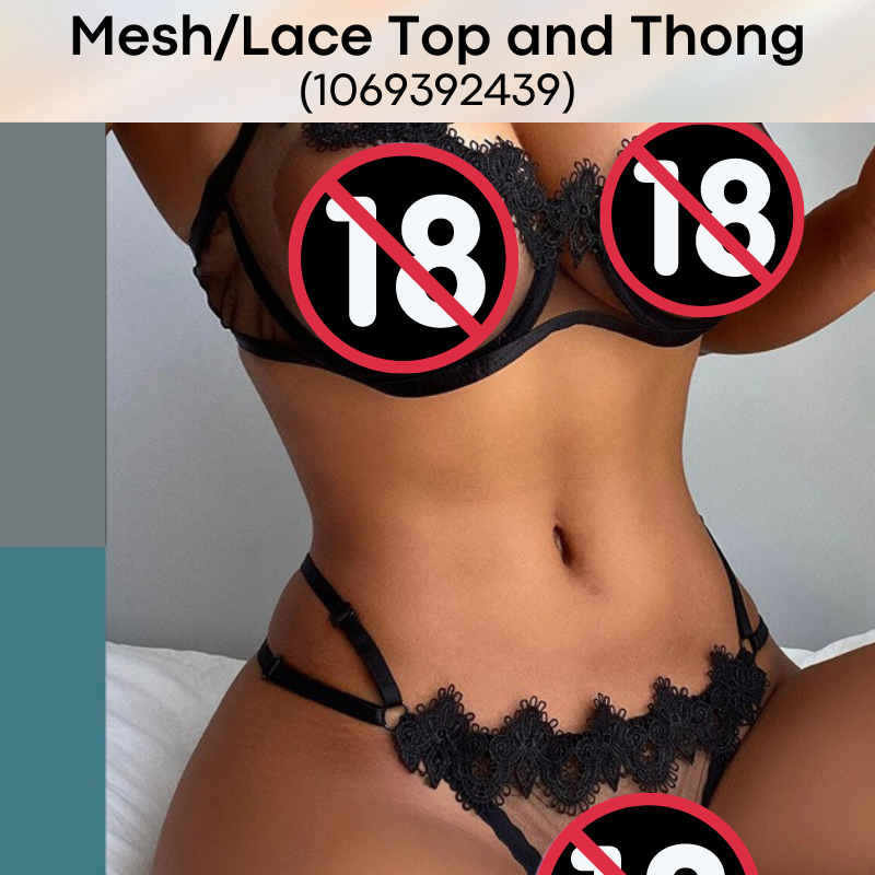 Underwear : Mesh/Lace Bikini Top and Thong Set (1069392439)