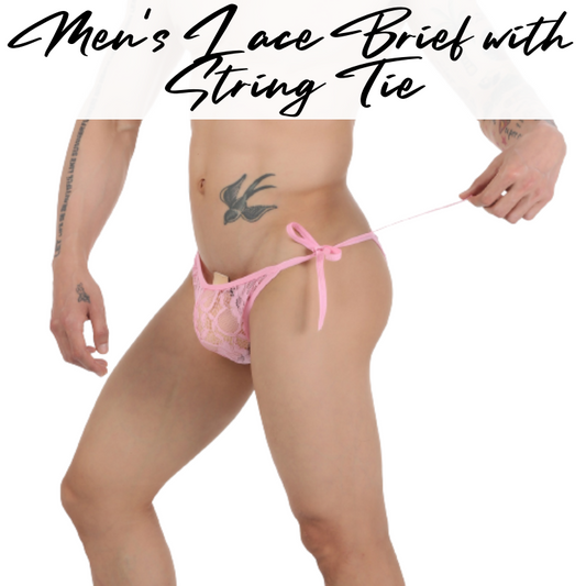 Men's Brief : Lace Bikini with String Tie Underwear (Clever Menmode CMF070)