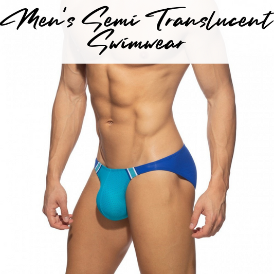 Men's Swimwear : Dual Color Translucent Brief Swim Trunks with Removable Modesty Padding (Obeachsport OBS426)