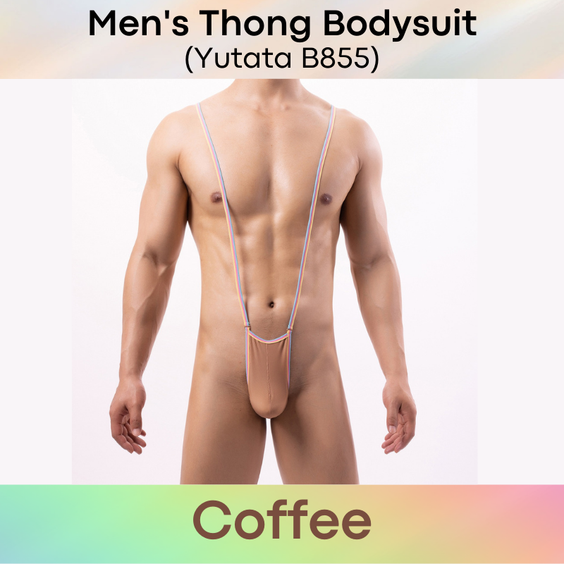 Men's Bodysuit : Thong with Rainbow Band Bodysuit (Yutata B855)