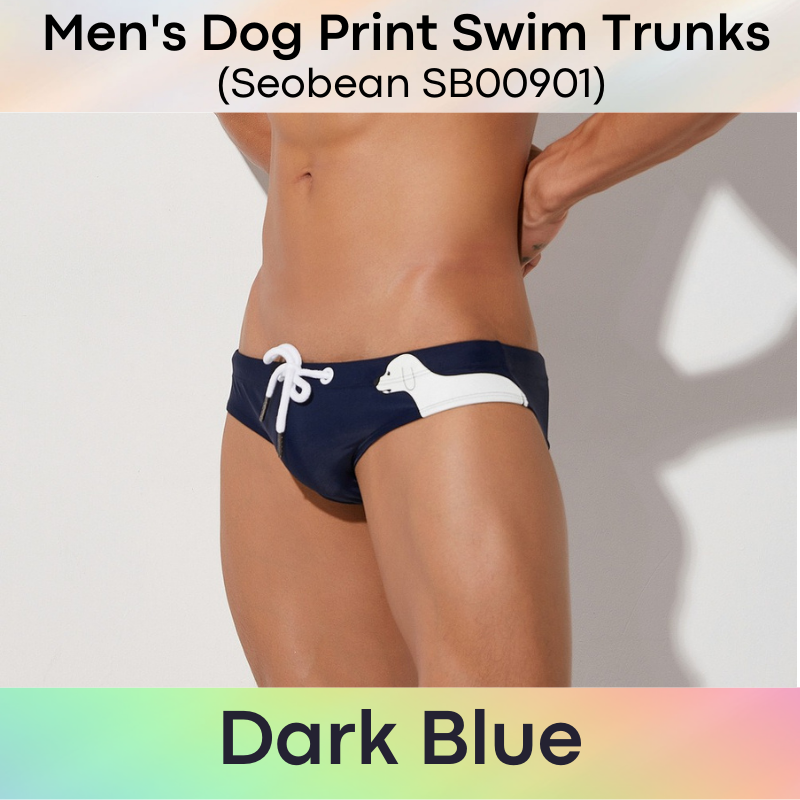 Men's Swimwear : Dog Print Brief Swim Trunks (Seobean SB00901)