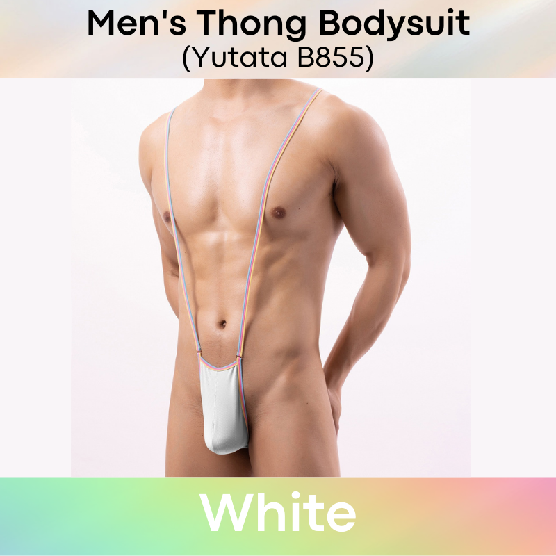 Men's Bodysuit : Thong with Rainbow Band Bodysuit (Yutata B855)