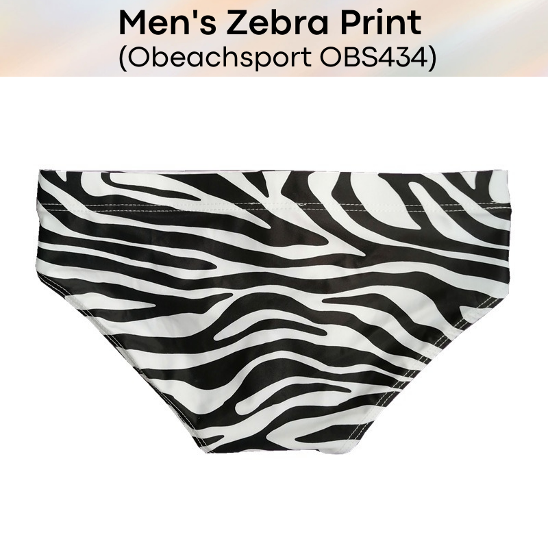 Men's Swimwear : Classic Zebra Print with Draw String Brief Swim Trunks (Obeachsport OBS434)