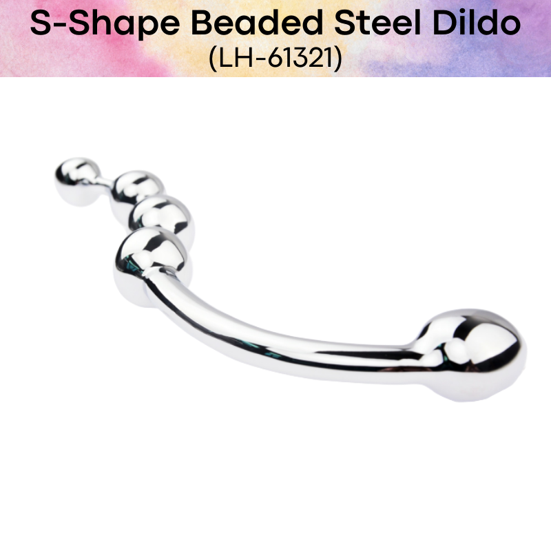 Adult Toy : S-Shaped Stainless Steel Beaded Dildo (LH61321)