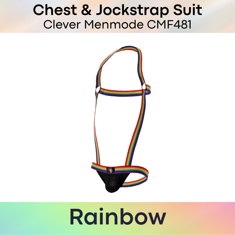 Men's Bodysuit : Open Back Rainbow Harness Strap (Clever Menmode CMF481)