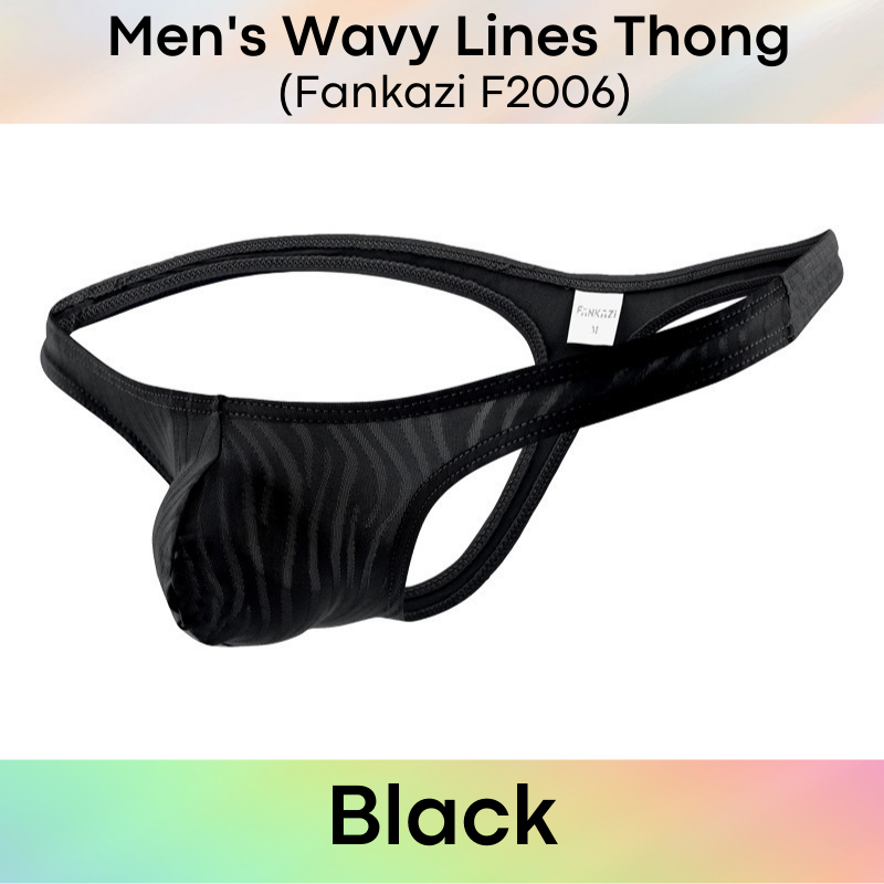 Men's Thong : Wavy Line Super Low Waist Protruding Pouch Underwear (Fankazi F2006)