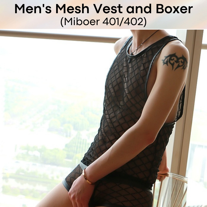 Men's Tee / Boxer : Mesh Vest Tee and Boxer Set Underwear (Miboer 401&402)