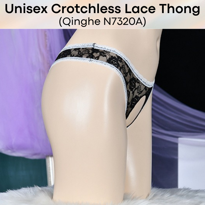 Men's Thong : Crotchless Lace Underwear (Qinghe N7320A)