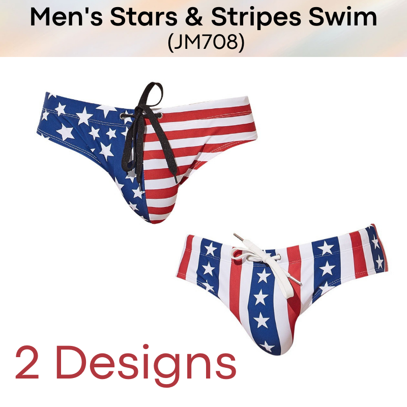 Men's Swimwear : Star & Stripes Print with Removable Modesty Padding (JM708)