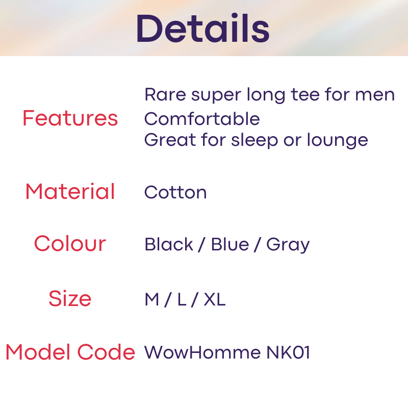 Men's Tee : Super Long Tee Homewear (Wowhomme NK01)