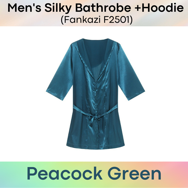 Men's Bathrobe : Silky Night Robe with Hoodie (Fankazi F2501)