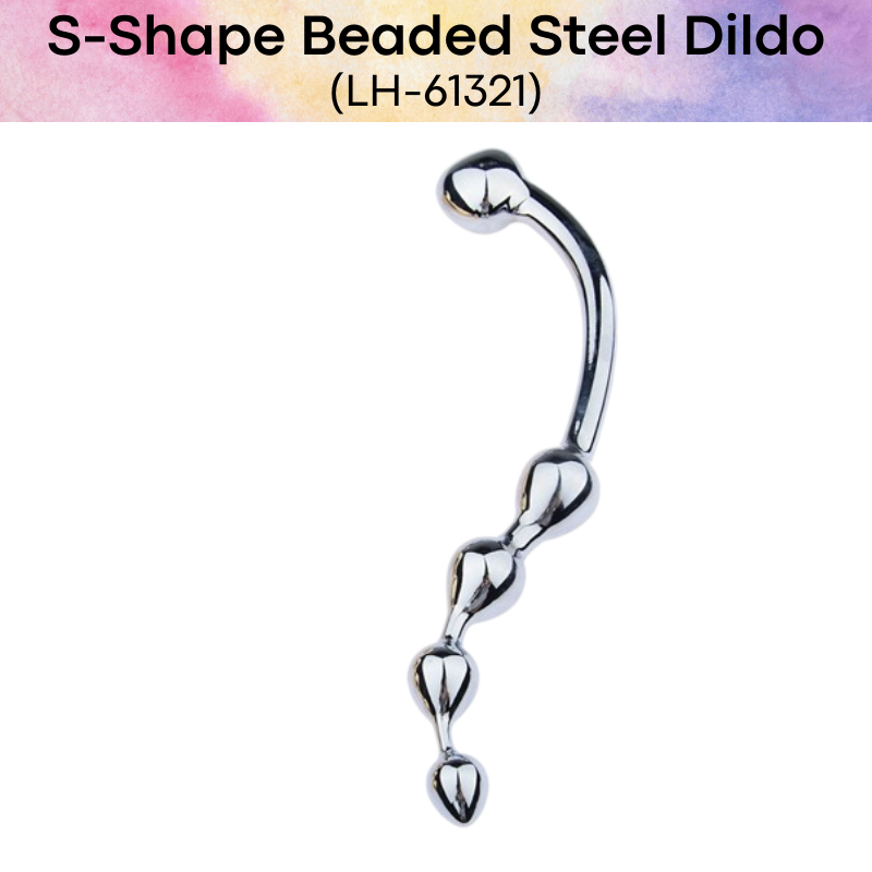 Adult Toy : S-Shaped Stainless Steel Beaded Dildo (LH61321)