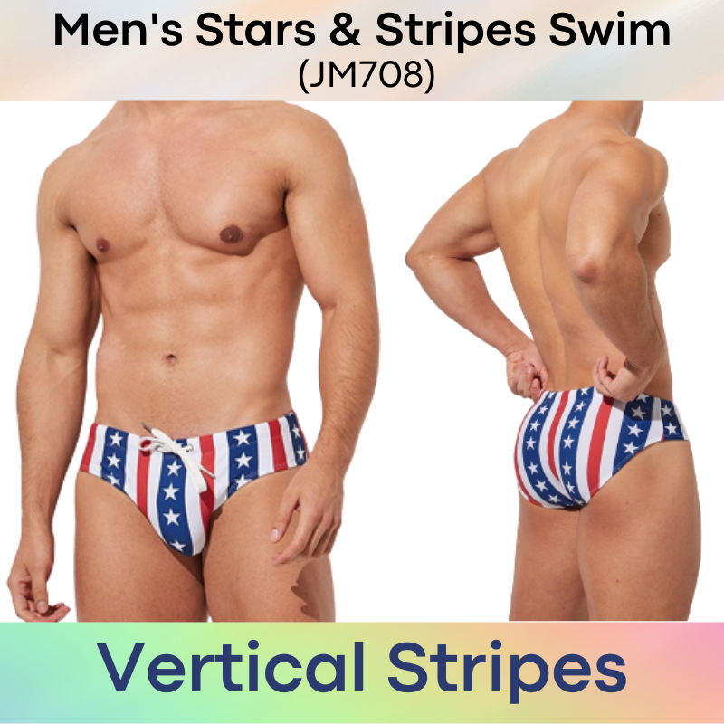 Men's Swimwear : Star & Stripes Print with Removable Modesty Padding (JM708)