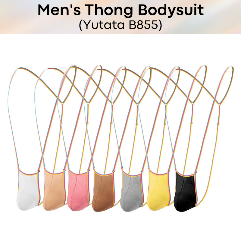 Men's Bodysuit : Thong with Rainbow Band Bodysuit (Yutata B855)