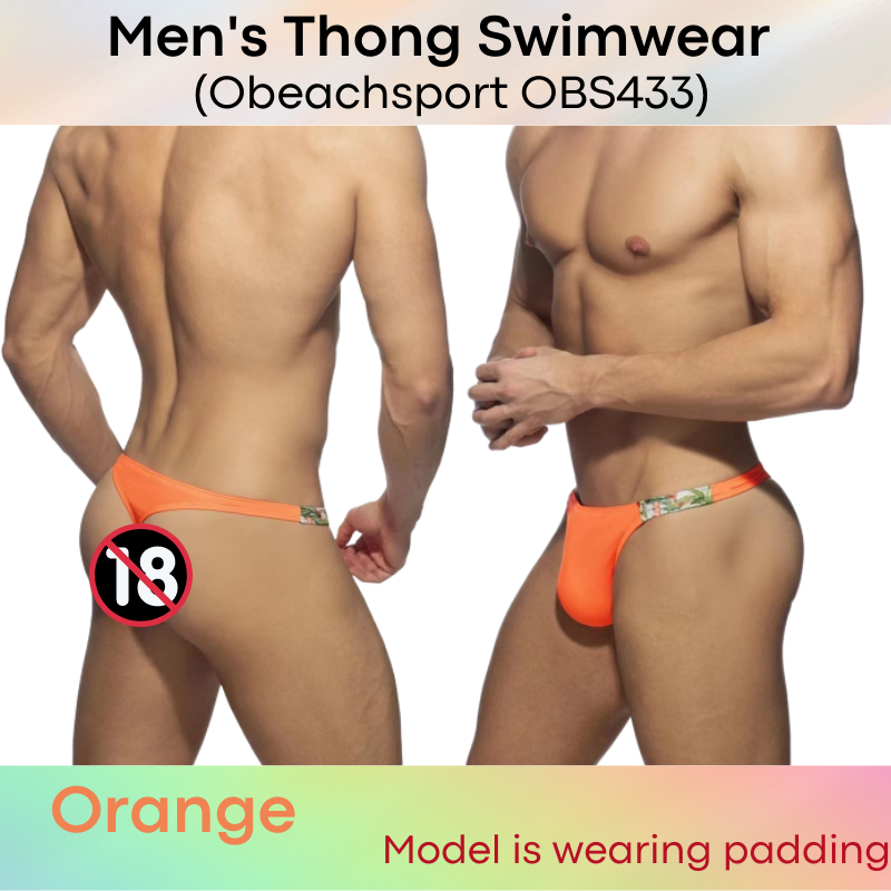 Men's Swimwear : Side Floral Print Thong with Removable Modesty Padding (OBS433)