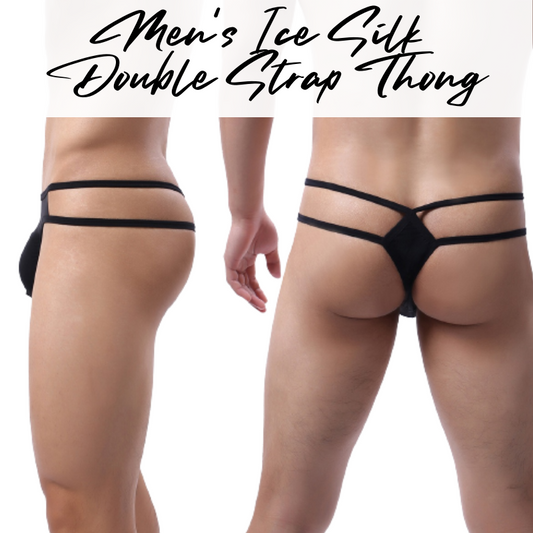 Men's Thong : Double Strap Ice Silk Underwear (Yutata B607)