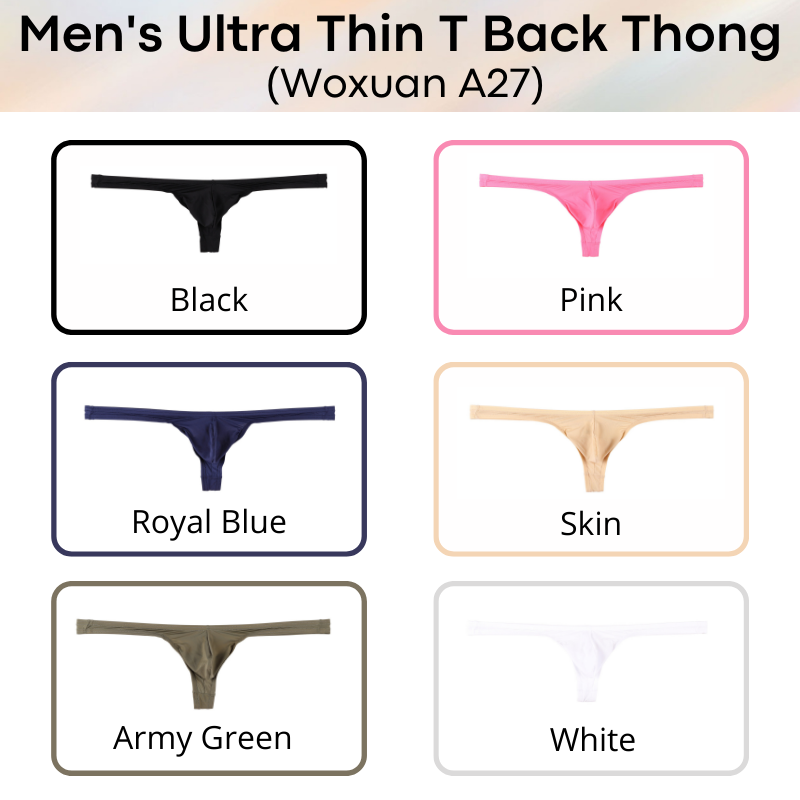 Men's Thong : Ultra Thin T Back Underwear (Woxuan A27)