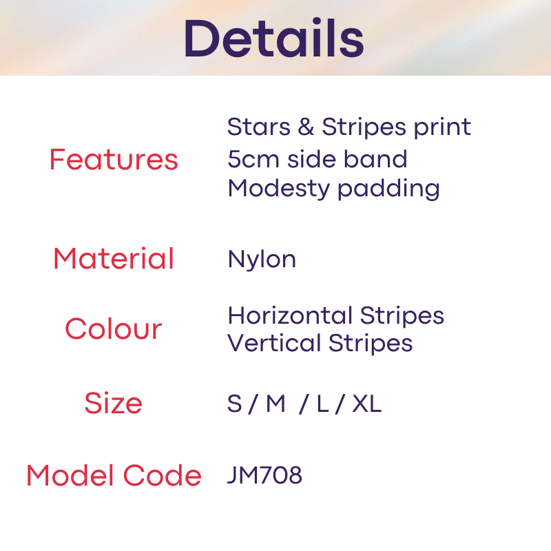 Men's Swimwear : Star & Stripes Print with Removable Modesty Padding (JM708)