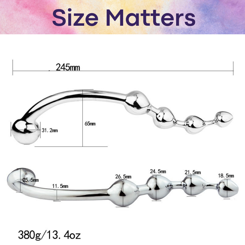 Adult Toy : S-Shaped Stainless Steel Beaded Dildo (LH61321)