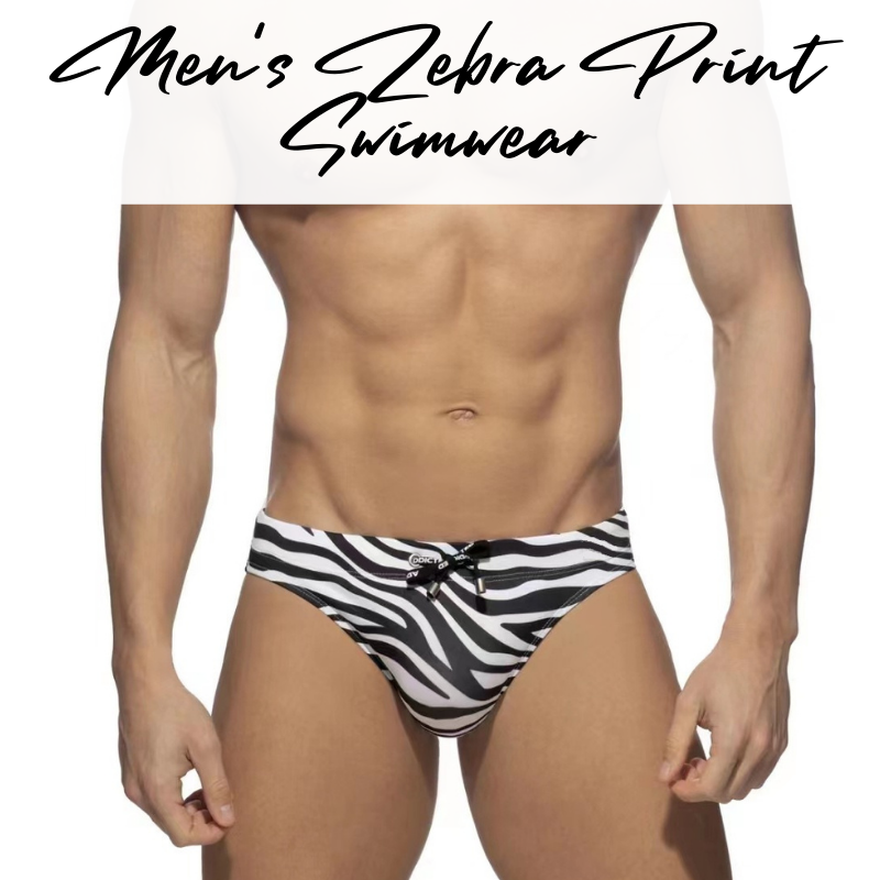 Men's Swimwear : Classic Zebra Print with Draw String Brief Swim Trunks (Obeachsport OBS434)