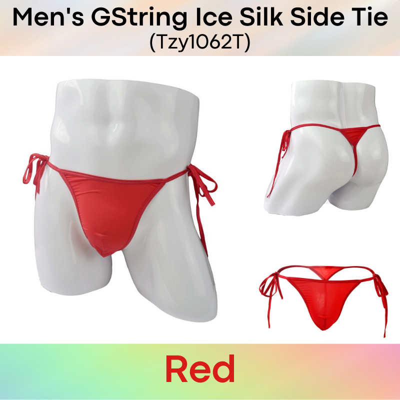 Men's GString : Side Ribbon Tie Ice Silk Underwear (Tzy1062T)