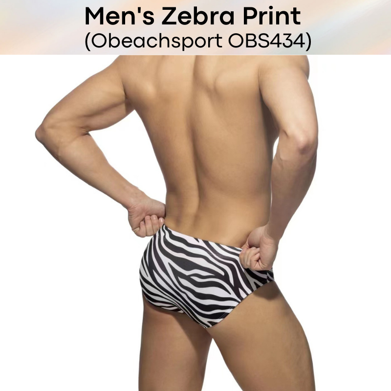 Men's Swimwear : Classic Zebra Print with Draw String Brief Swim Trunks (Obeachsport OBS434)