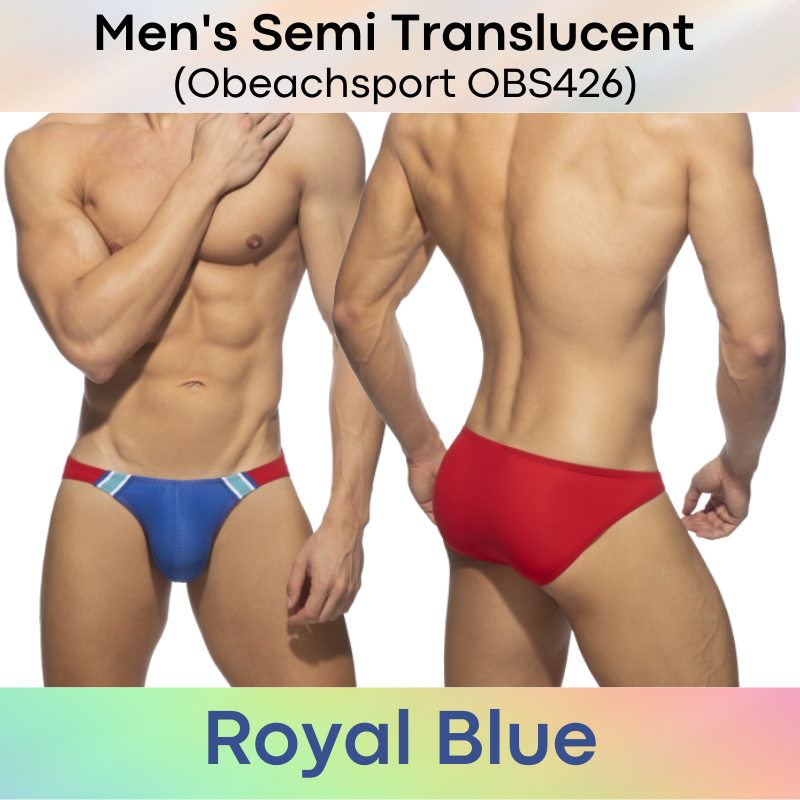 Men's Swimwear : Dual Color Translucent Brief Swim Trunks with Removable Modesty Padding (Obeachsport OBS426)