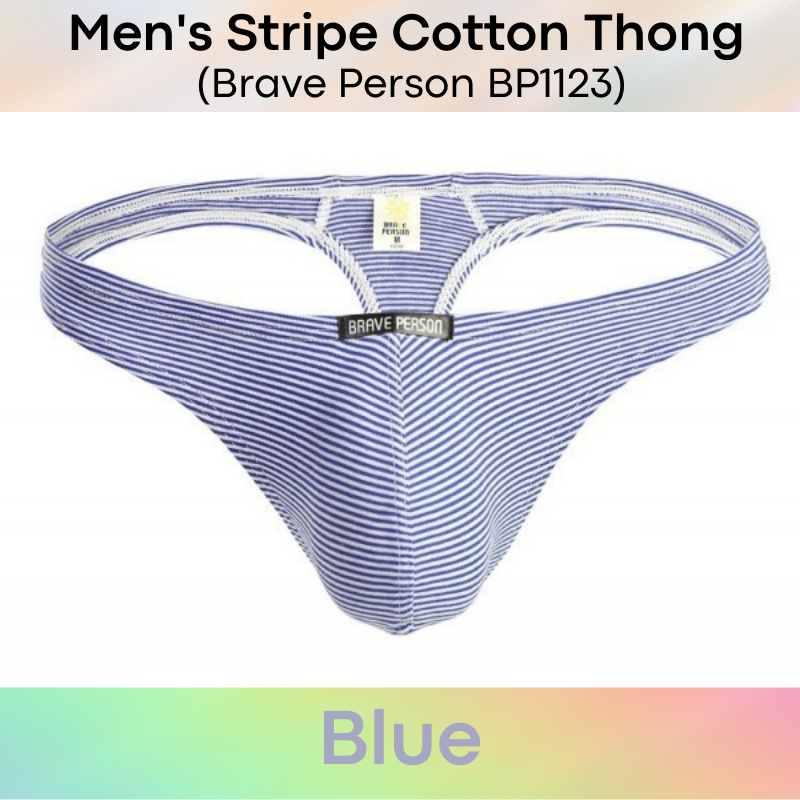 Men's Thong : Stripe Print Cotton Underwear (Brave Person BP1123)