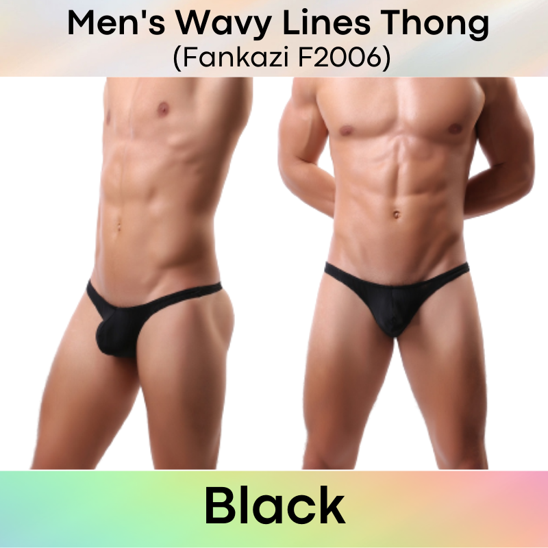 Men's Thong : Wavy Line Super Low Waist Protruding Pouch Underwear (Fankazi F2006)