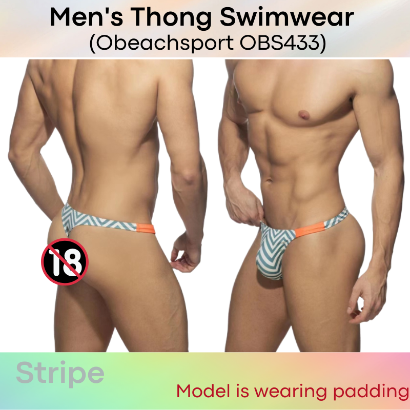 Men's Swimwear : Side Floral Print Thong with Removable Modesty Padding (OBS433)