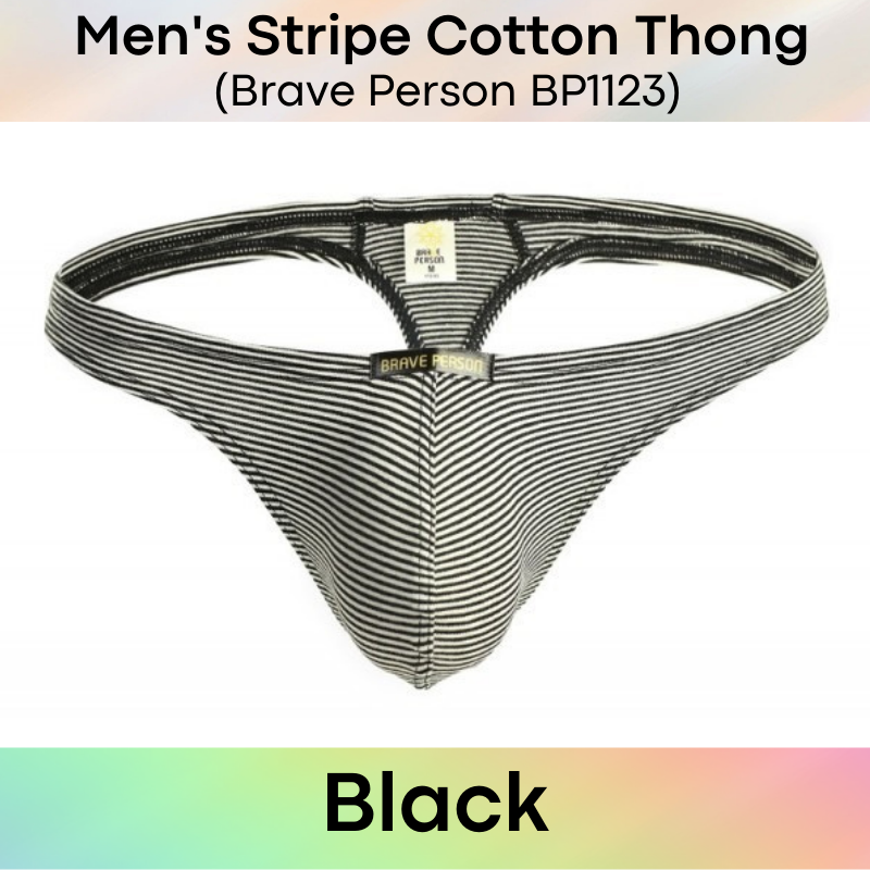 Men's Thong : Stripe Print Cotton Underwear (Brave Person BP1123)