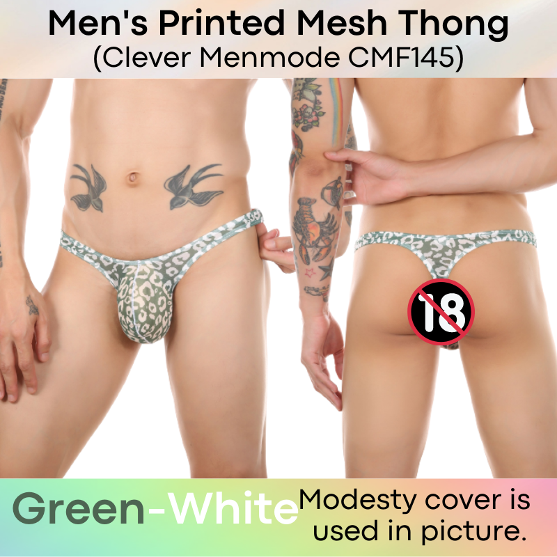 Men's Thong : Printed Mesh Large Pouch Underwear (Clever Menmode CMF145)