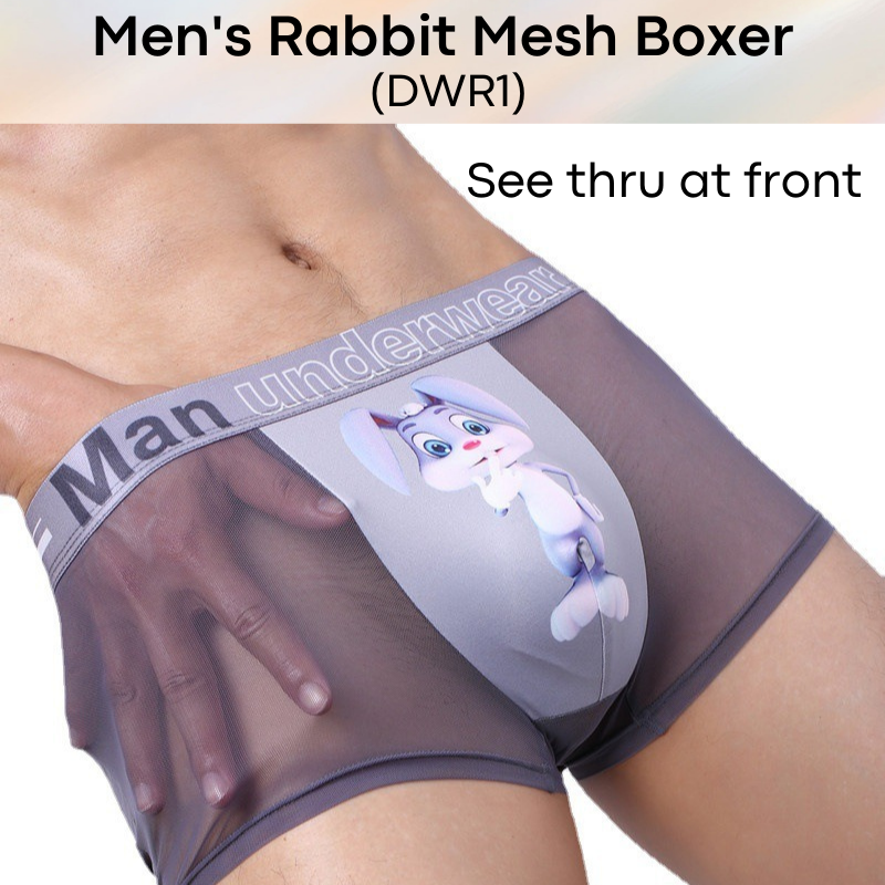 Men's Boxer : Mesh Front Opaque Rear with Cute Rabbit Print Underwear (DWR-1)