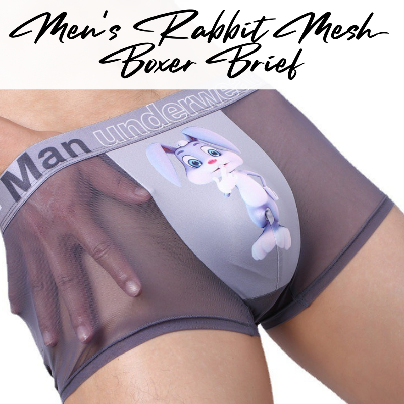 Men's Boxer : Mesh Front Opaque Rear with Cute Rabbit Print Underwear (DWR-1)