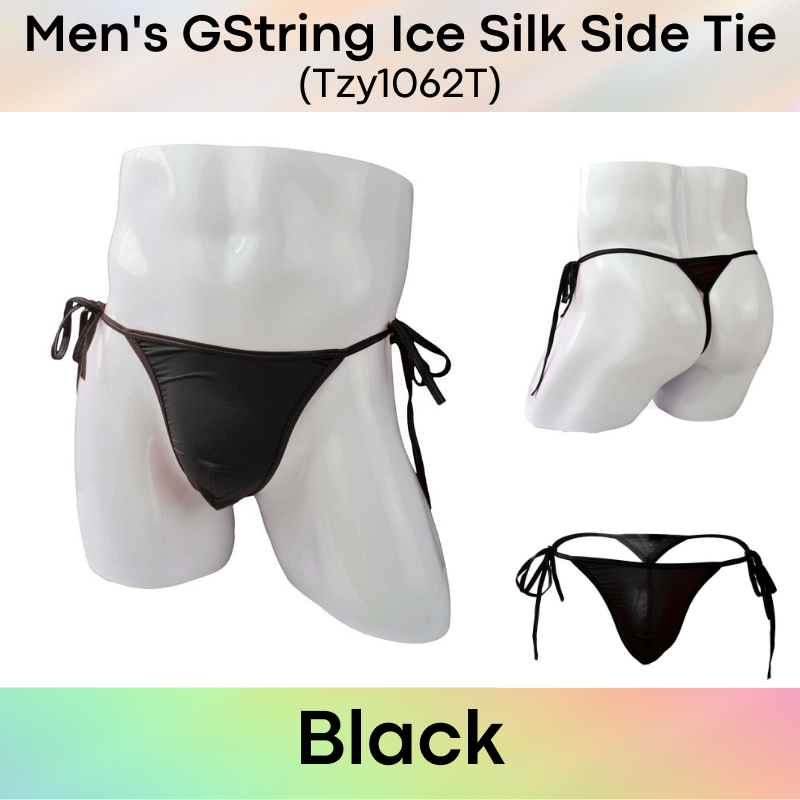 Men's GString : Side Ribbon Tie Ice Silk Underwear (Tzy1062T)