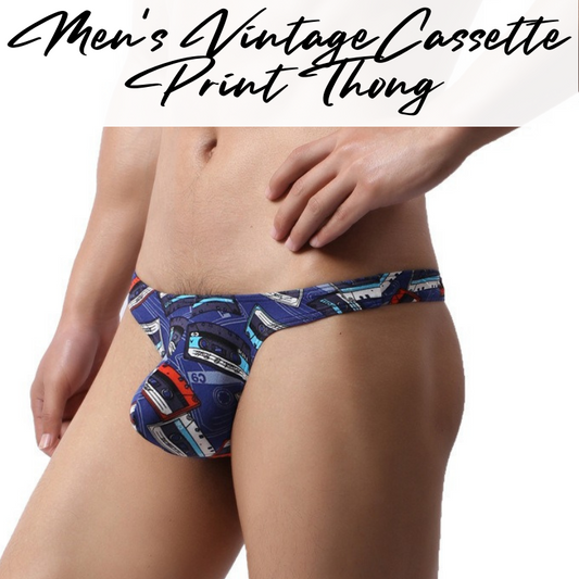 Men's Thong : Vintage Music Cassette Cartoon Print Underwear (Fankazi F1609)