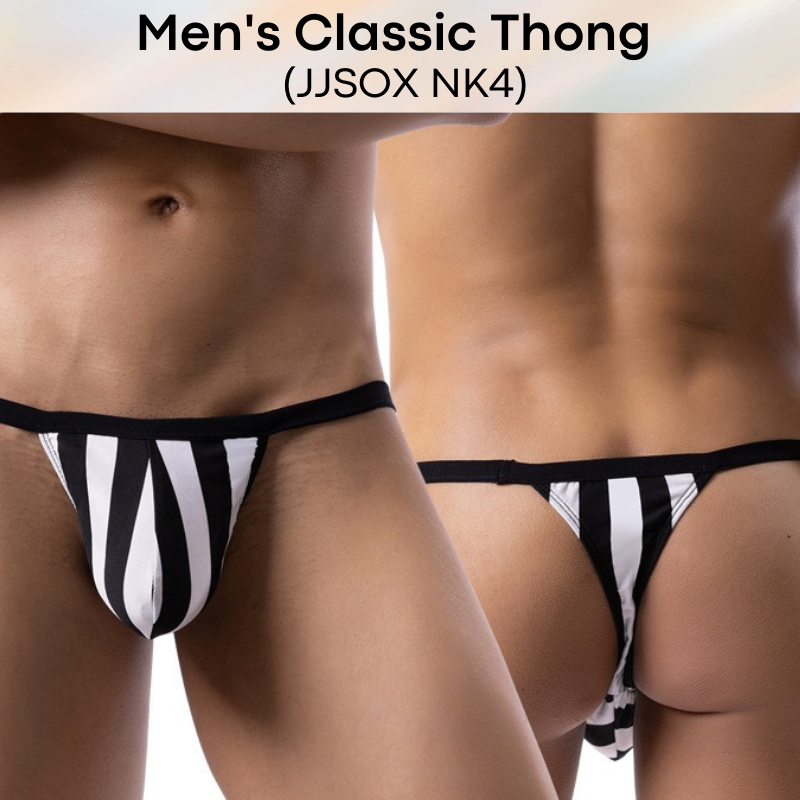 Men's Thong : Classic Black-White Thong Underwear (JJSOX NK4)