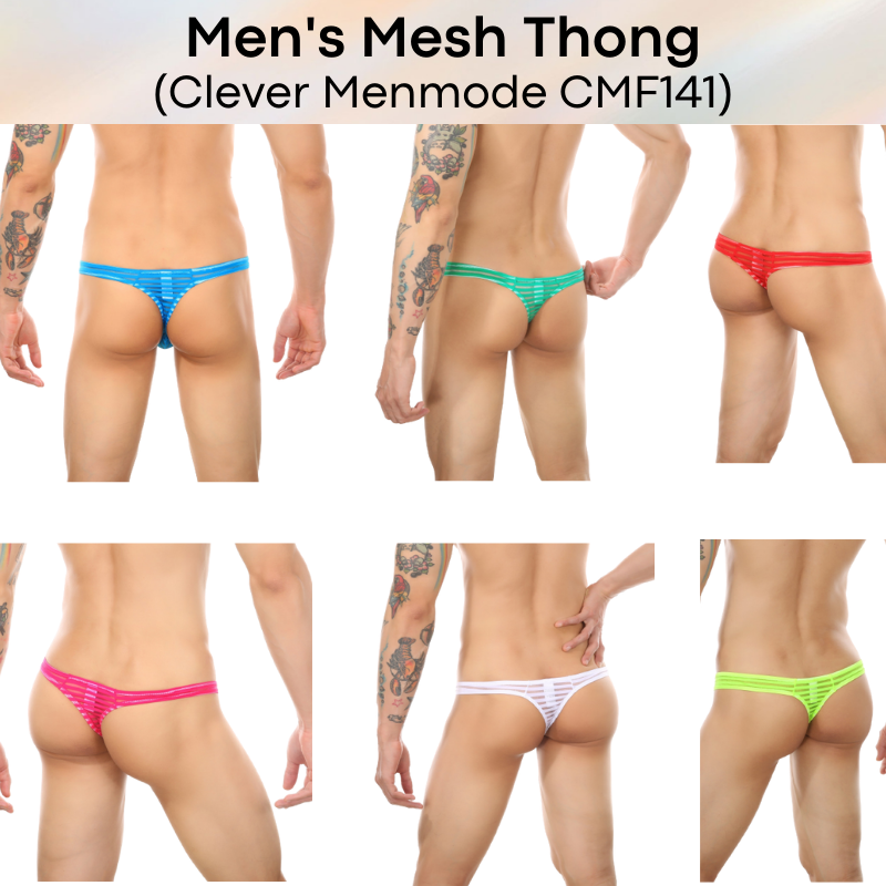 Men's Thong : Mesh Horizontal Stripe Underwear (Clever Menmode CMF141)