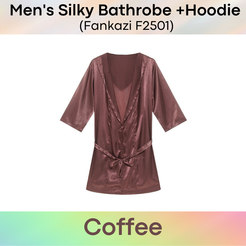 Men's Bathrobe : Silky Night Robe with Hoodie (Fankazi F2501)