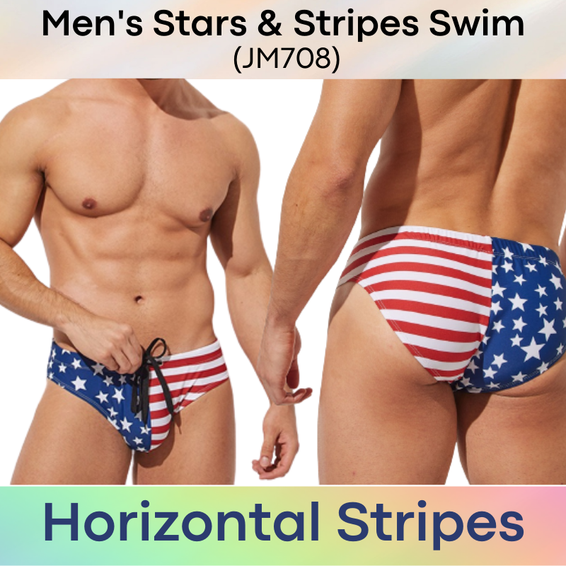 Men's Swimwear : Star & Stripes Print with Removable Modesty Padding (JM708)