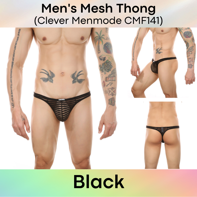 Men's Thong : Mesh Horizontal Stripe Underwear (Clever Menmode CMF141)