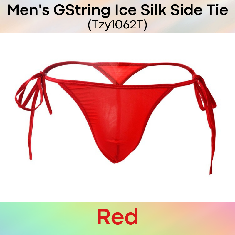 Men's GString : Side Ribbon Tie Ice Silk Underwear (Tzy1062T)