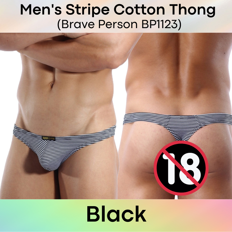 Men's Thong : Stripe Print Cotton Underwear (Brave Person BP1123)