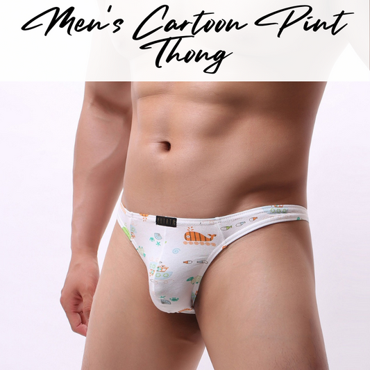 Men's Thong : Cartoon Print Cotton Underwear (Yutata B173)